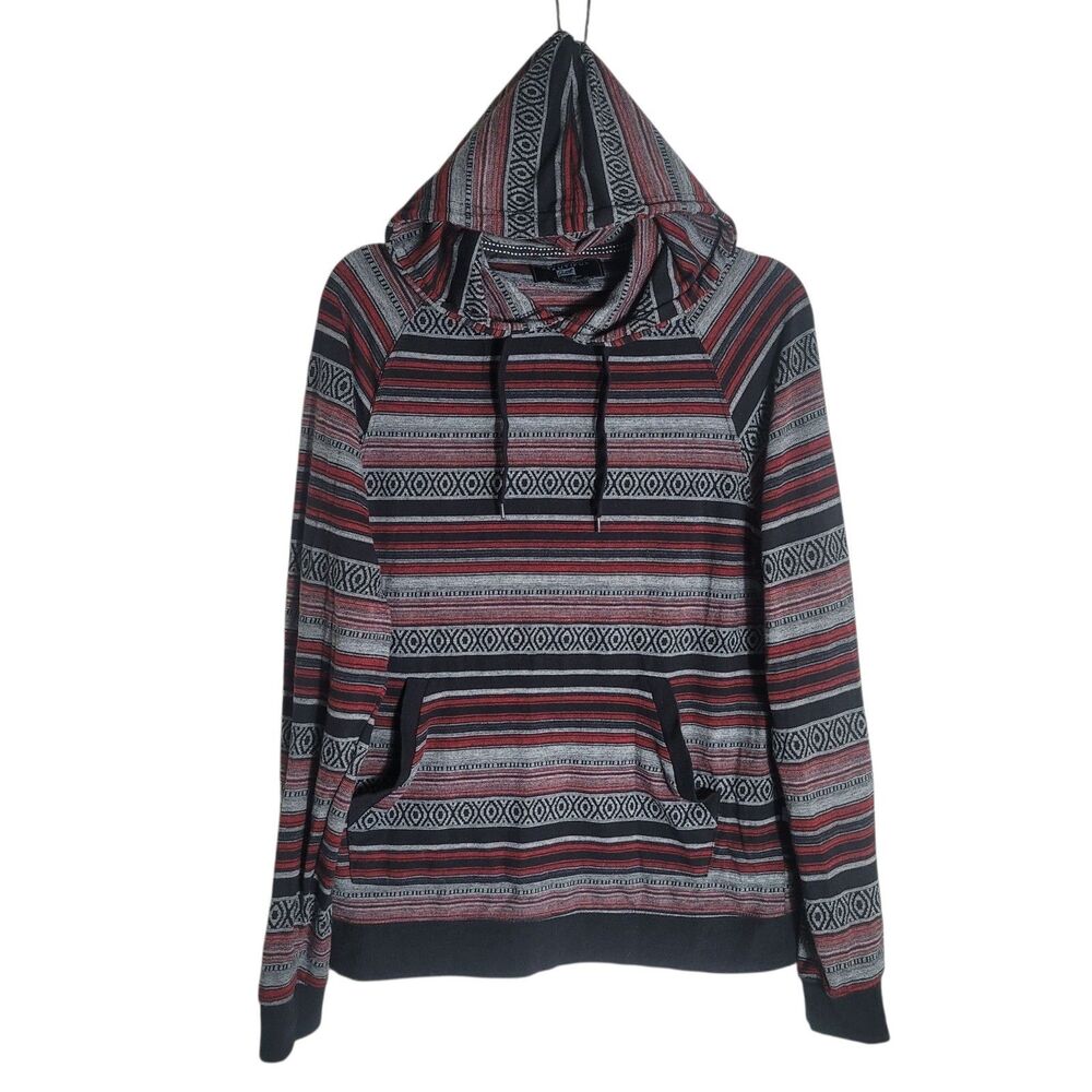 Beautiful Giant Aztec Tribal Hoodie Sweatshirt Women's Size Medium Black Red‎